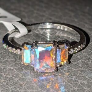 NEW Charmed Aroma Emerald Cut Borealis Silver Plated Ring